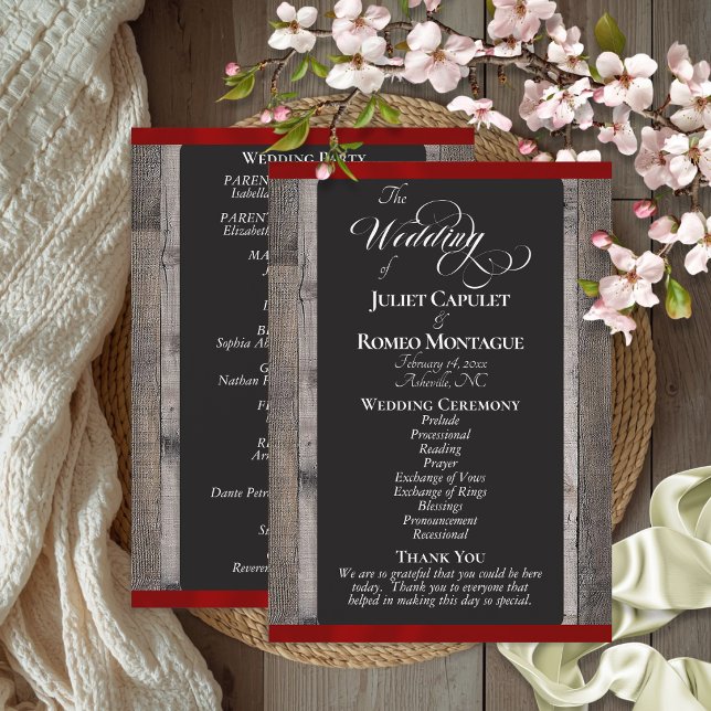 Chalkboard on Wood & Red Ribbon - Wedding Programme (Creator Uploaded)