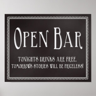Chalkboard Open Bar Wedding Reception Sign