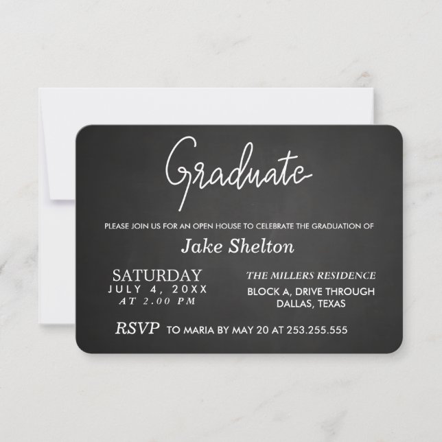 Chalkboard Open House Graduation | Handwritten Inv Invitation (Front)