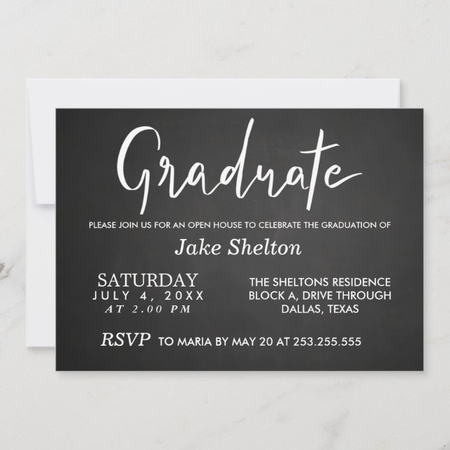 Chalkboard Open House Graduation Script Invitation (Front)