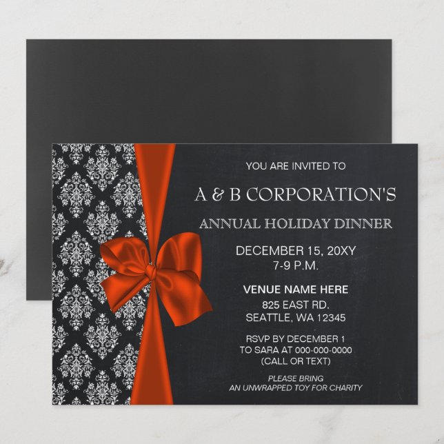 Chalkboard Orange Corporate Holiday Party Invitation (Front/Back)