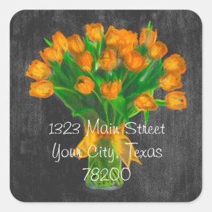 Chalkboard Orange Tulips Address Label