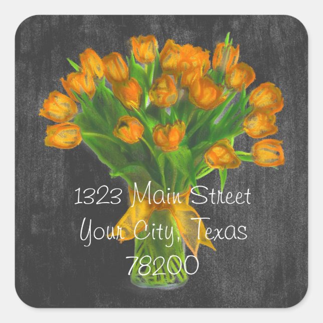 Chalkboard Orange Tulips Address Label (Front)