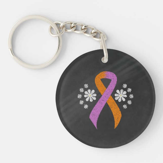 Chalkboard Orchid and Orange Awareness Ribbon Key Ring (Front)