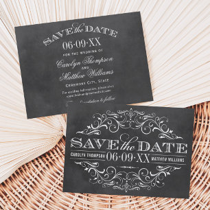 Chalkboard Ornate Flourish Frame Wedding Save The Date