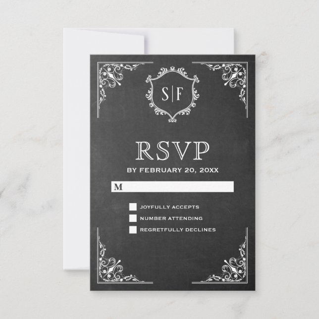 Chalkboard Ornate Monogram RSVP (Front)