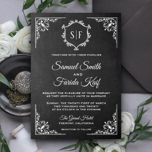 Chalkboard Ornate Monogram Wedding Invitation