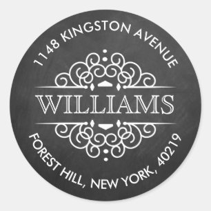 Chalkboard Ornate Swirls Custom Return Address Classic Round Sticker