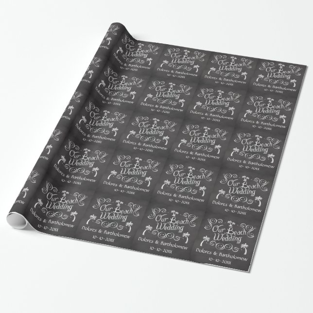 Chalkboard Our Beach Wedding Wrapping Paper (Unrolled)