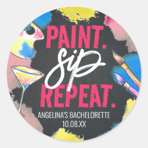 Chalkboard Paint and Sip Bachelorette Party Favour Classic Round Sticker