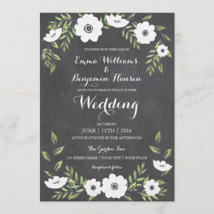 Chalkboard Painted Anemones - wedding invitation