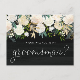 Chalkboard Pale Peonies Will You Be My Groomsman Invitation Postcard