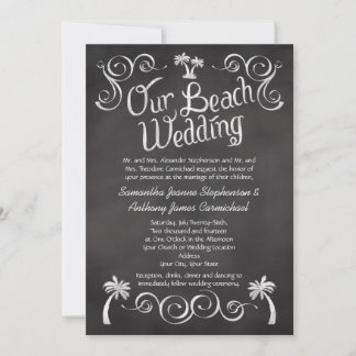 Chalkboard Palm Tree Beach Wedding Invitation