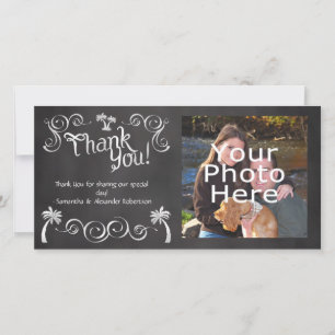 Chalkboard Palm Tree Beach Wedding Photo Thank You Card