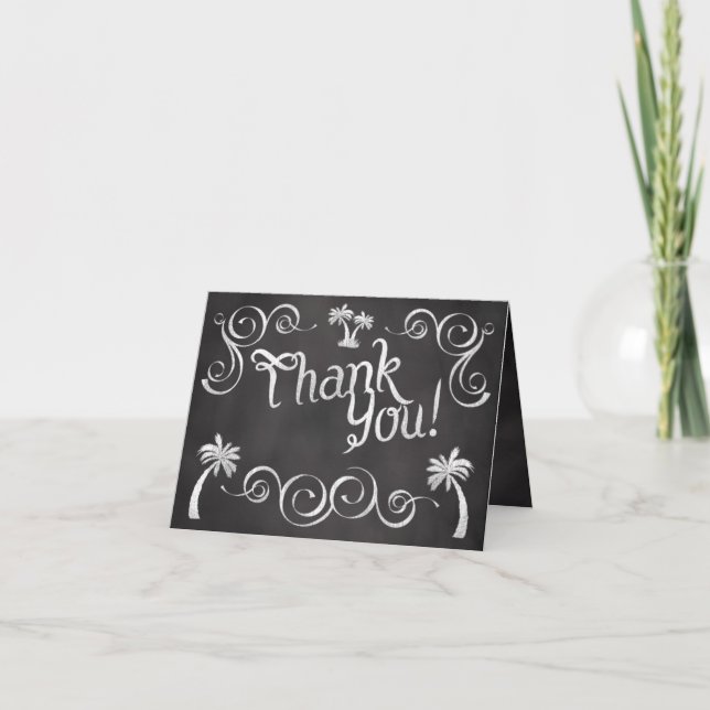 Chalkboard Palm Tree Beach Wedding Thank You (Front)