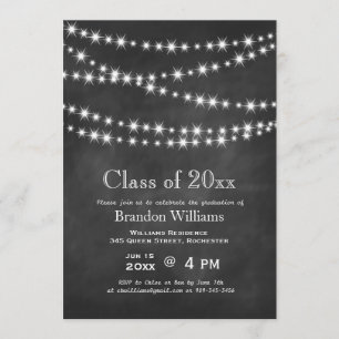 Chalkboard Party Lights Graduation Invitation