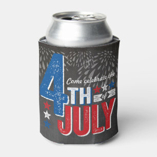 Chalkboard Patriotic Fireworks 4th of July Party Can Cooler