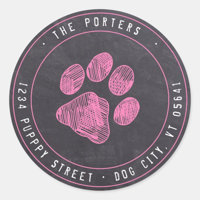Chalkboard Paw Print Pink Return Address Label (Front)