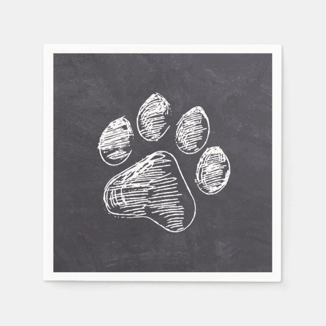 Chalkboard Paw Print - Puppy Pawty - Dog Birthday Napkin (Front)