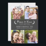 Chalkboard Peace and Love Holiday Photo Card<br><div class="desc">Chalkboard Peace and Love Holiday Photo Card by Orabella Prints. This four photo holiday card features an elegant laurel design on the front and back, and the text can be customised. Please note: The images in this design are for place-holders only. Please replace them with photos of your own before...</div>