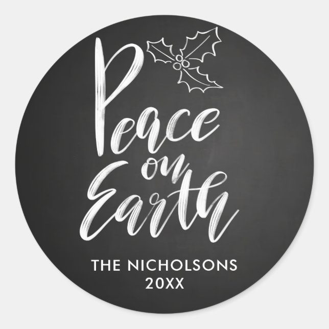 Chalkboard | Peace On Earth | Typography Classic Round Sticker (Front)