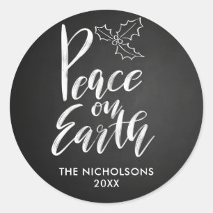 Chalkboard   Peace On Earth   Typography Classic Round Sticker