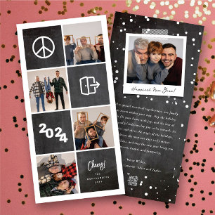 Chalkboard Peace Out 2024 Blocks 4 Photo Collage Holiday Card
