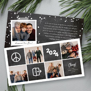 Chalkboard Peace Out 2024 Blocks 4 Photo Collage Holiday Card