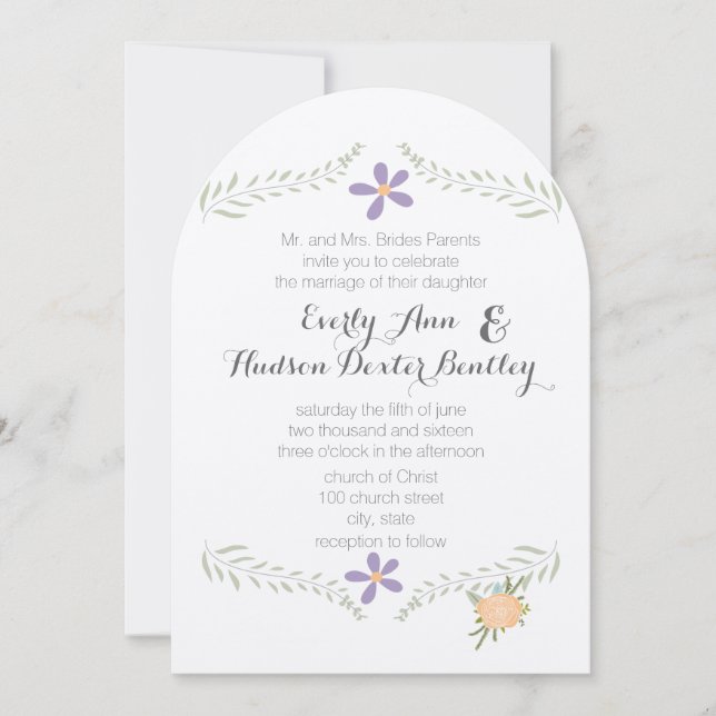 Chalkboard Peach Lilac Aqua Floral Garland Wedding Invitation (Front)