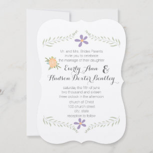 Chalkboard Peach Lilac Aqua Floral Garland Wedding Invitation