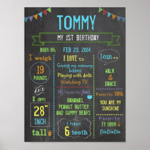 Chalkboard personalised boy birthday poster