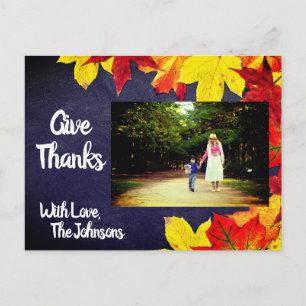 Chalkboard Personalised Photo Thanksgiving Postcard