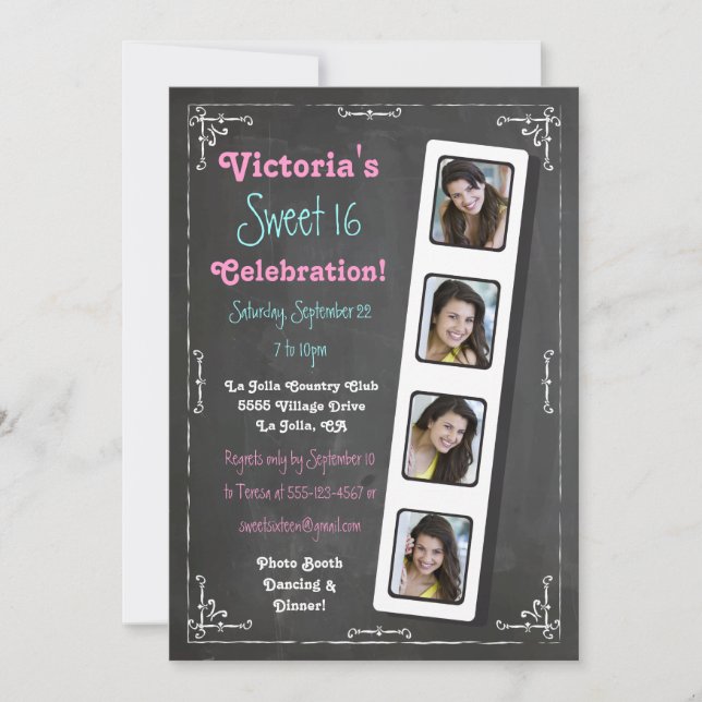 Chalkboard Photo Booth Party Invitations (Front)