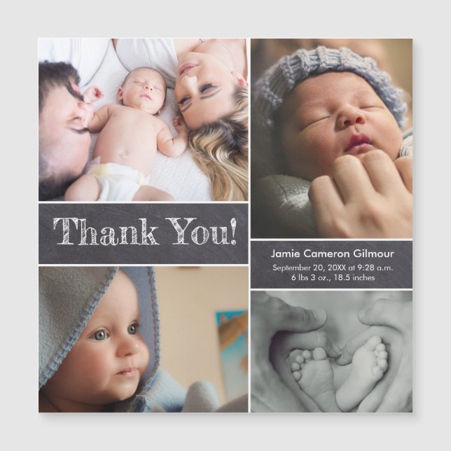 Chalkboard Photo Collage Baby boy Shower Thank you (Front)
