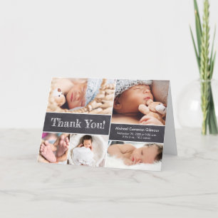 Chalkboard Photo.Collage Baby Boy Shower Thank you Card