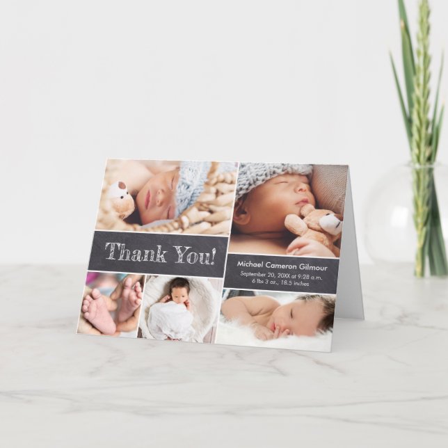 Chalkboard Photo.Collage Baby Boy Shower Thank you Card (Front)