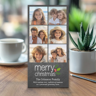 Chalkboard Photo Collage Merry Christmas Holly Holiday Card