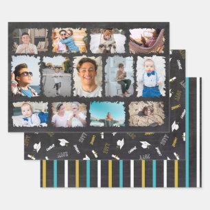 Chalkboard Photo Collage Name Year Graduate Wrapping Paper Sheet