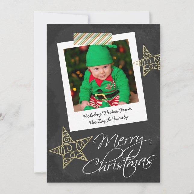 Chalkboard Photo Frame And Tape Christmas Holiday Card (Front)