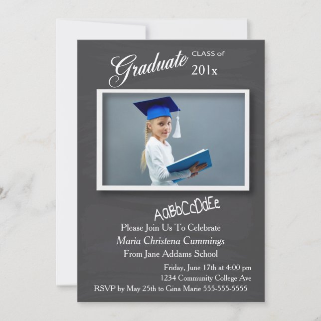 Chalkboard Photo Frame Graduation Invitation 2 (Front)