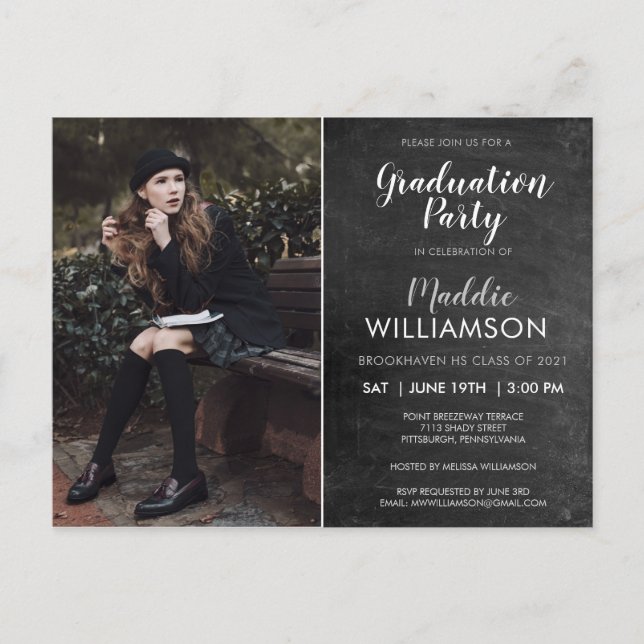 Chalkboard Photo Graduation Party Invitation Postcard (Front)