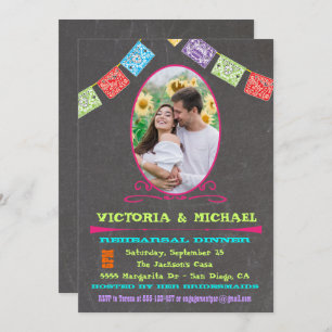 Chalkboard Photo Mexican Fiesta Rehearsal Dinner Invitation