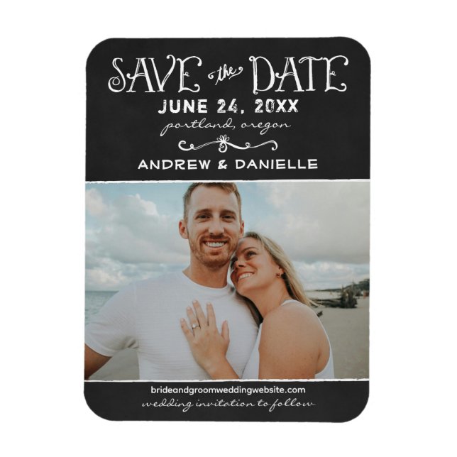 Chalkboard Photo Panel Save the Date Magnet (Vertical)
