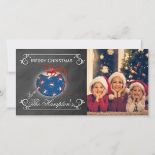 Chalkboard Photo Patriotic Christmas Personalised Holiday Card
