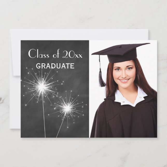 Chalkboard Photo Sparkler Graduation Announcement (Front)