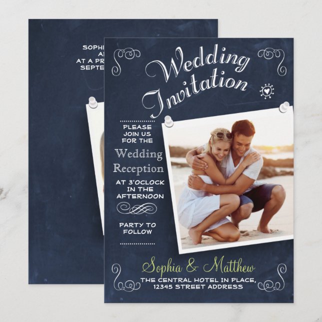 Chalkboard | Photo | Wedding Reception Invitation (Front/Back)