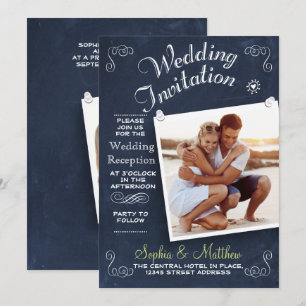 Chalkboard Photo Wedding Reception Invitation
