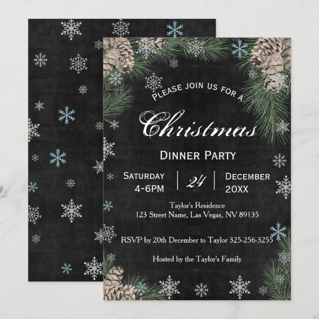 Chalkboard Pinecones Christmas Party Invitation (Front/Back)