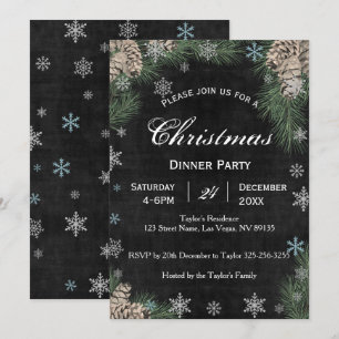 Chalkboard Pinecones Christmas Party Invitation