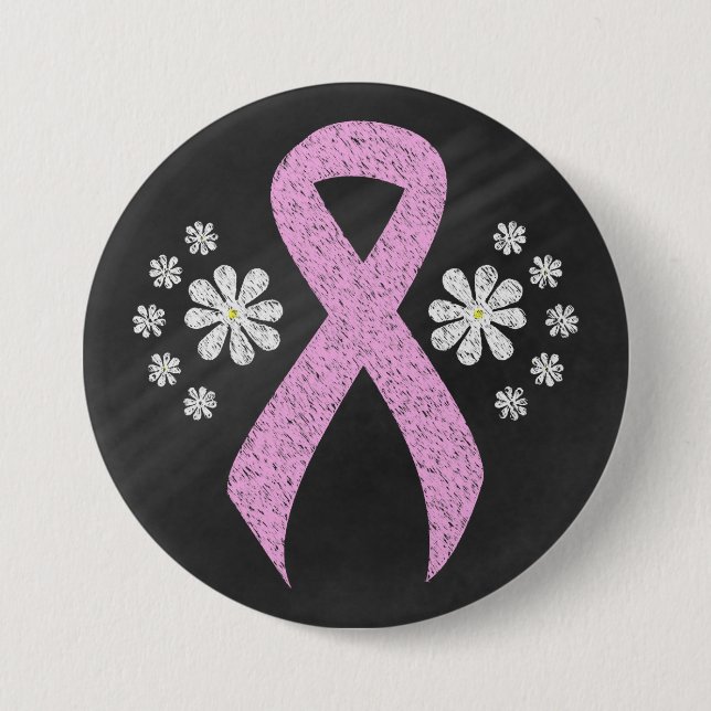 Chalkboard Pink Awareness Ribbon 7.5 Cm Round Badge (Front)